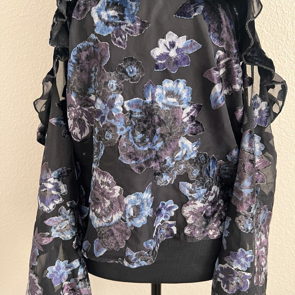 Womens Small Blouse Dark Floral Sheer Velvet Burnout Detached Sleeves Whimsigoth - Picture 3 of 9